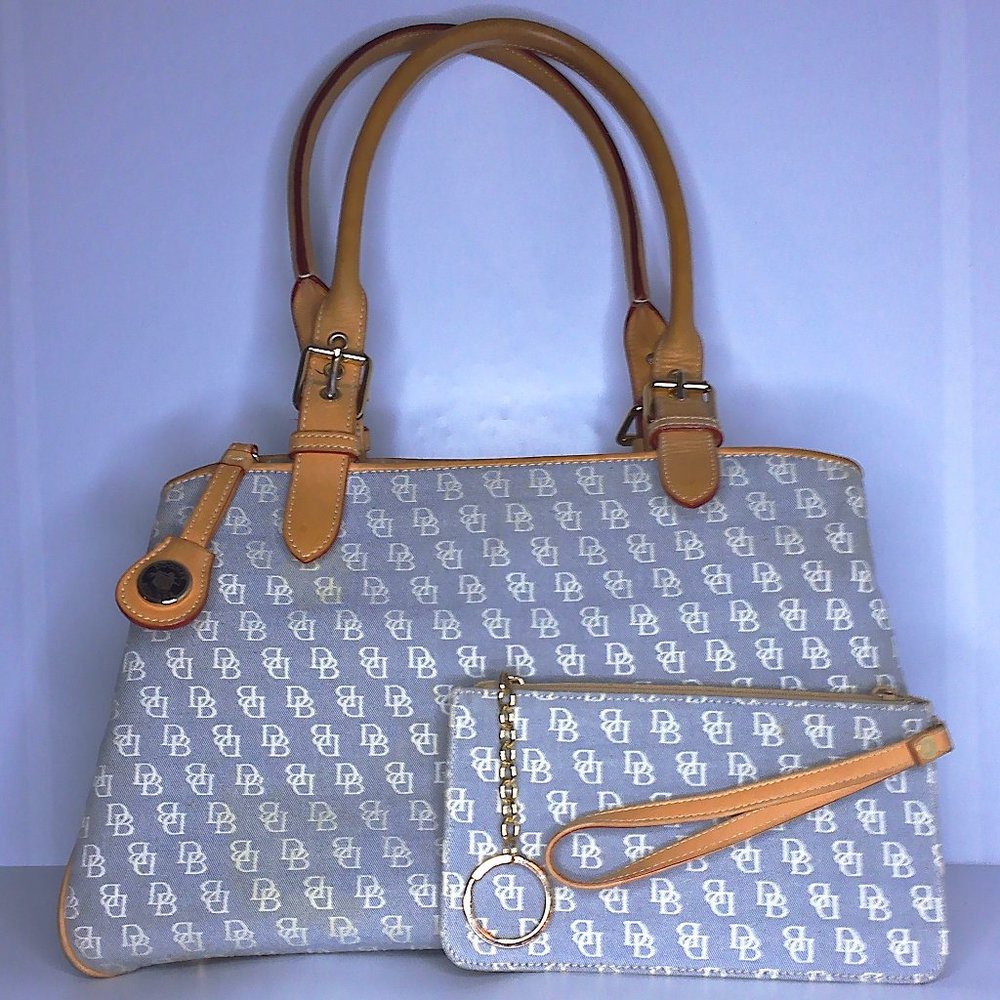 Dooney & Bourke Grey & White Pre-loved Signature Canvas Satchel & Wristlet